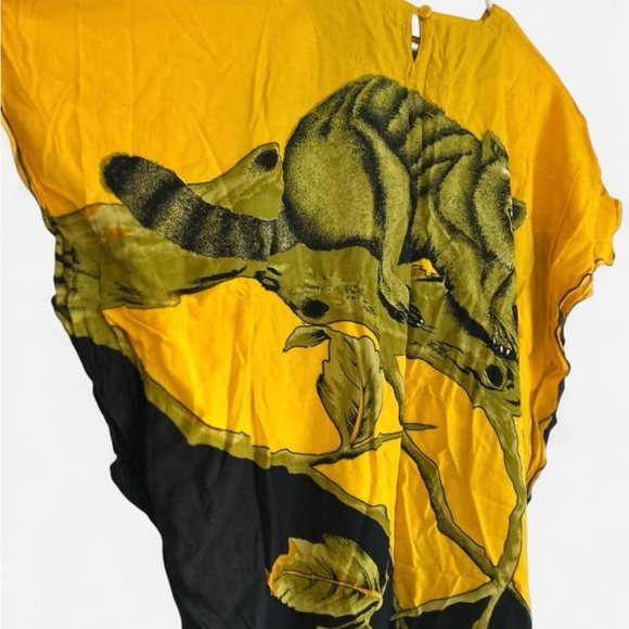 Vintage Elok Batik Yellow and Black Midi Dress with Animal Print Size OS - Picture 11 of 12